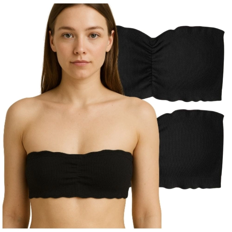 Biustonosz Bandeau z Falbanką Prążkowany Czarny 3-Pak