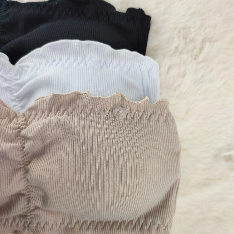 Biustonosz Bandeau z Falbanką Prążkowany Czarny 3-Pak