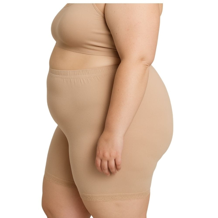Majtki przeciw otarciom ud z koronką beżowe