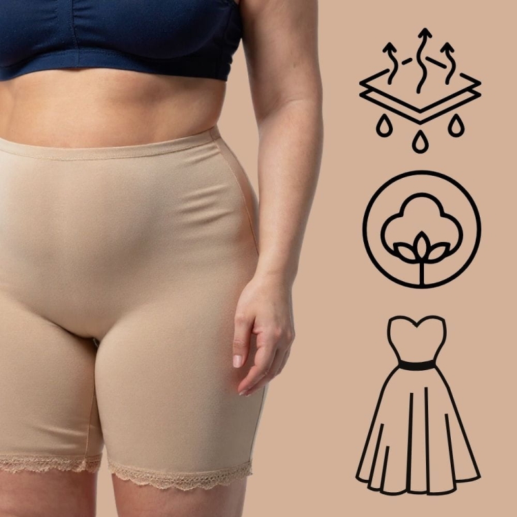 Majtki przeciw otarciom ud z koronkowym wykończeniem i klinem