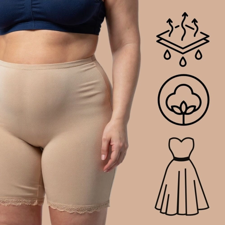 Majtki przeciw otarciom ud z koronkowym wykończeniem i klinem