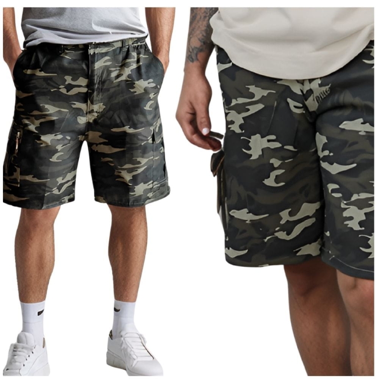 Bojówki Męskie moro z elastycznym pasem i kieszeniami