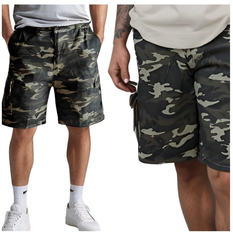 Bojówki Męskie moro z elastycznym pasem i kieszeniami