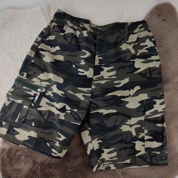 Bojówki Męskie moro z elastycznym pasem i kieszeniami