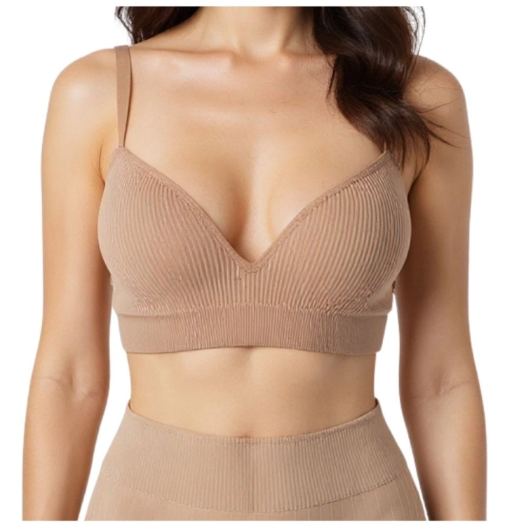 Wygodny Biustonosz Bez Fiszbin Beżowy z Miękkimi Miseczkami
