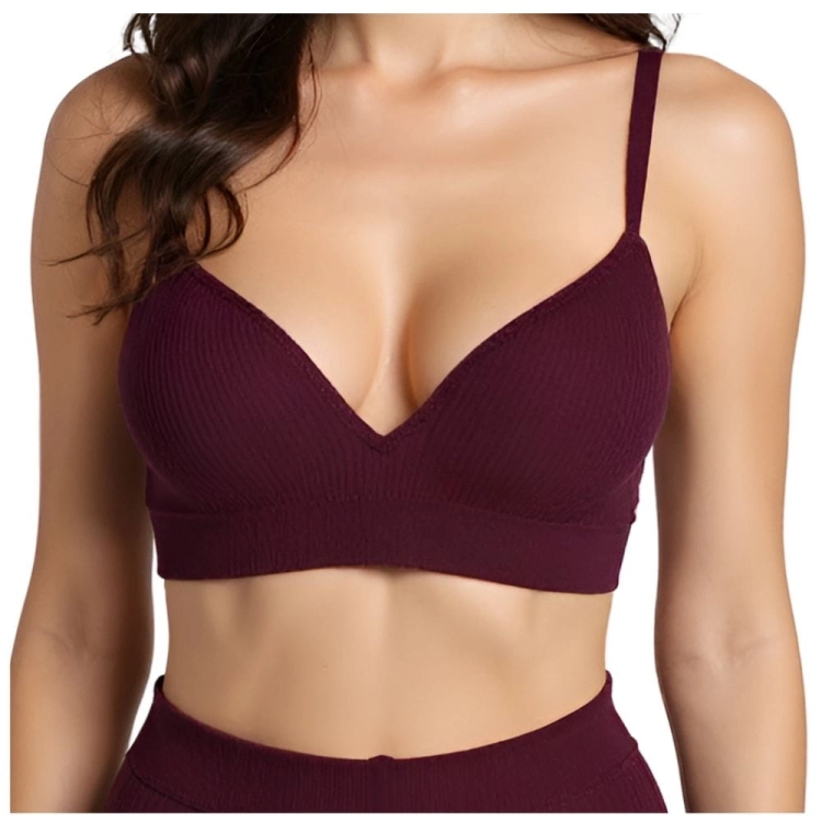 Biustonosz półusztywniany bordowy bez fiszbin z prążkiem