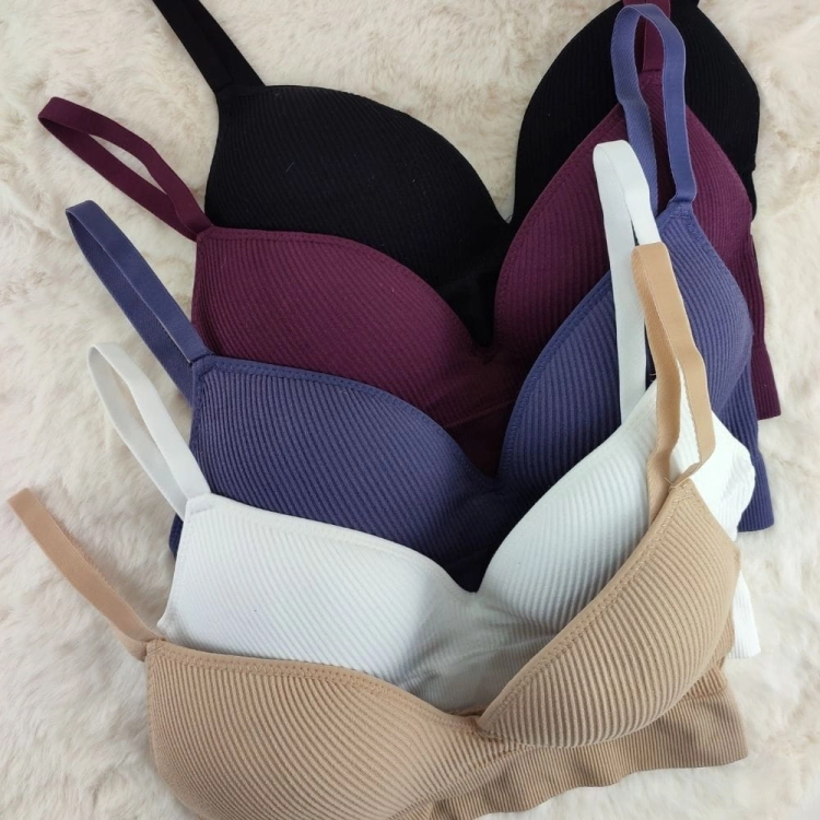 Biustonosz półusztywniany bordowy bez fiszbin z prążkiem