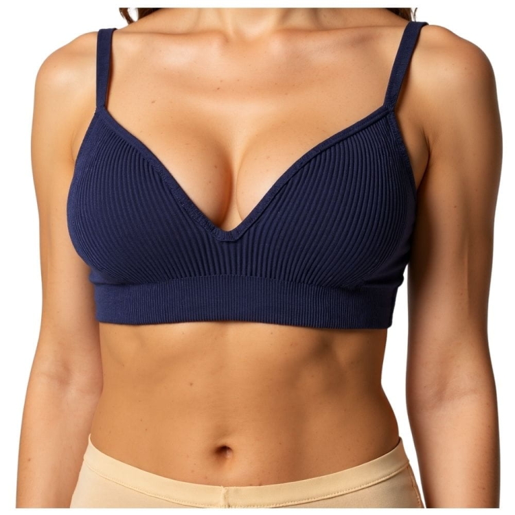 Miękki biustonosz fioletowy z wypełnieniem i prążkowaną strukturą