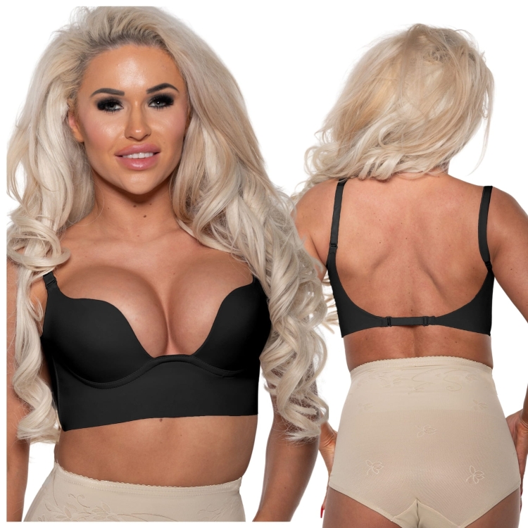 Biustonosz Plunge Czarny Głęboki Dekolt i Efekt Push-Up