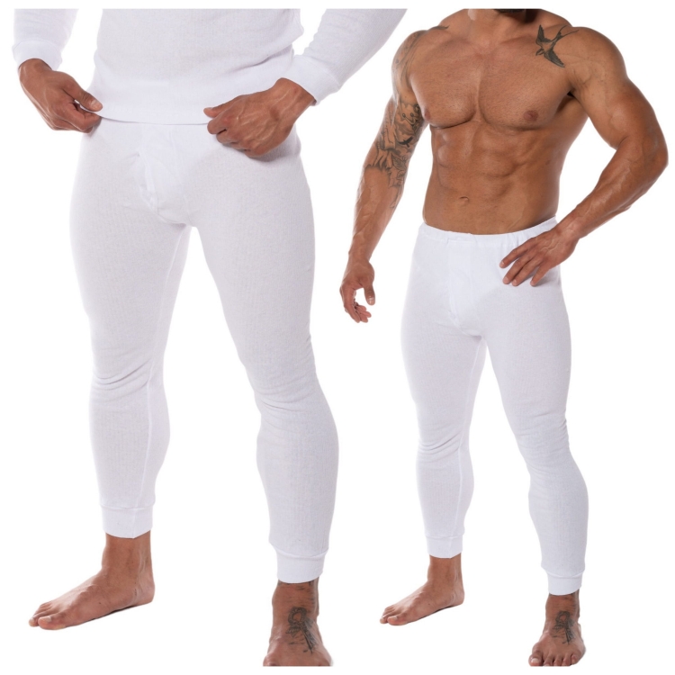 Kalesony Bawełniane Męskie Białe z Meszkiem Ocieplane