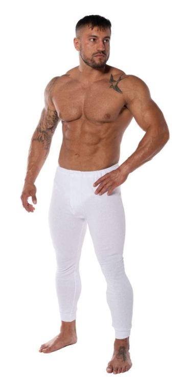 Kalesony Bawełniane Męskie Białe z Meszkiem Ocieplane