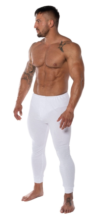 Kalesony Bawełniane Męskie Białe z Meszkiem Ocieplane