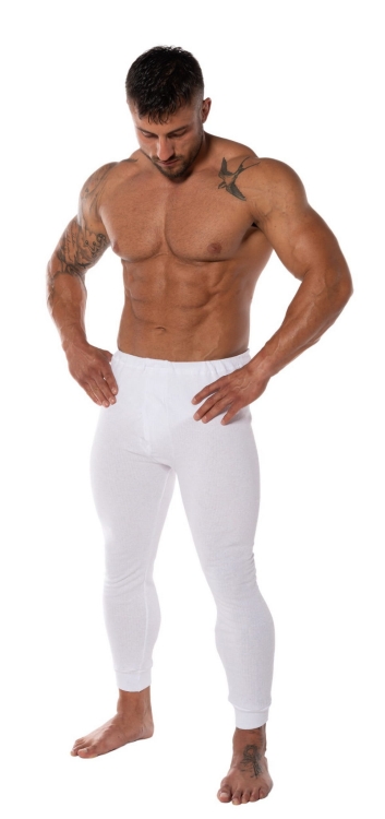 Kalesony Bawełniane Męskie Białe z Meszkiem Ocieplane
