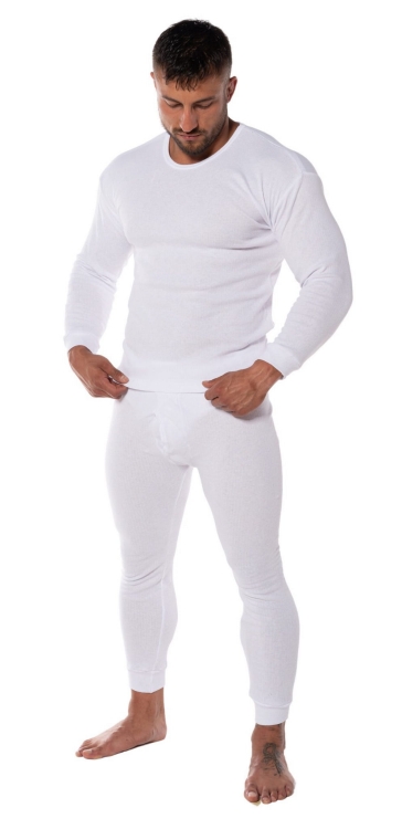 Kalesony Bawełniane Męskie Białe z Meszkiem Ocieplane