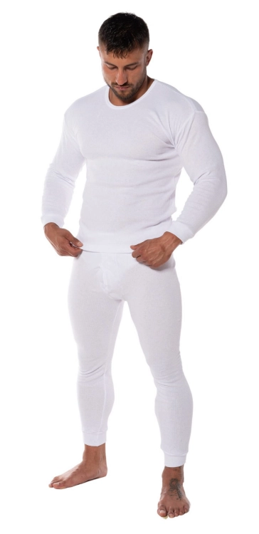 Kalesony Bawełniane Męskie Białe z Meszkiem Ocieplane