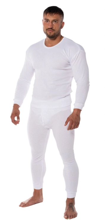 Kalesony Bawełniane Męskie Białe z Meszkiem Ocieplane