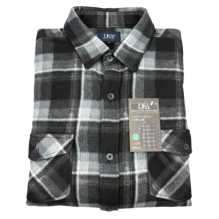 Koszula Męska Polarowa W Kratę Z Kieszeniami Guziki Ciepła