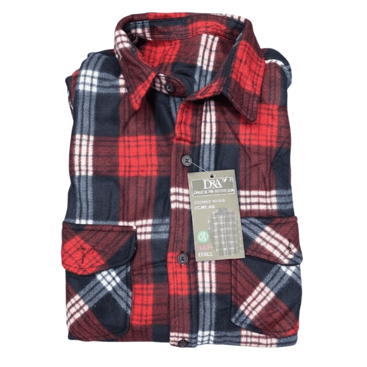Koszula Męska Polarowa W Kratę Z Kieszeniami Guziki Ciepła