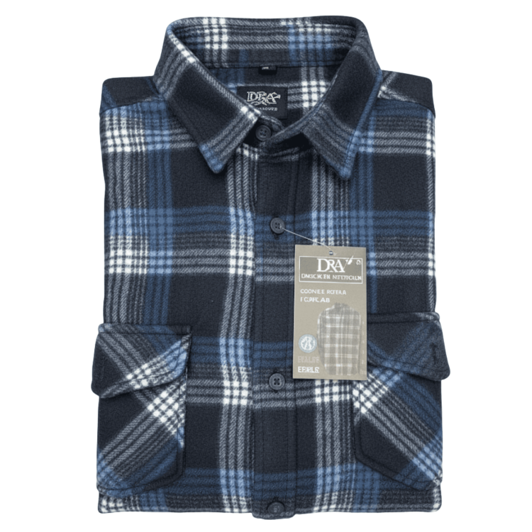 Koszula Męska Polarowa W Kratę Z Kieszeniami Guziki Ciepła