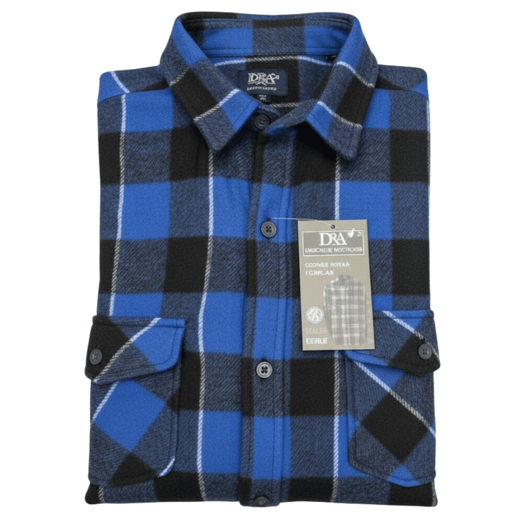 Koszula Męska Polarowa W Kratę Z Kieszeniami Guziki Ciepła