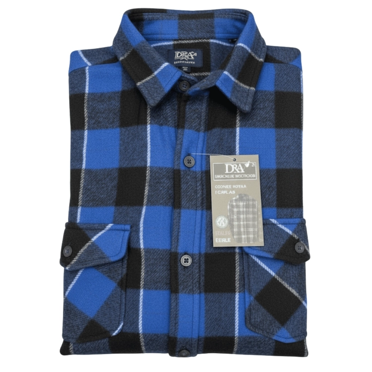 Koszula Męska Polarowa W Kratę Z Kieszeniami Guziki Ciepła