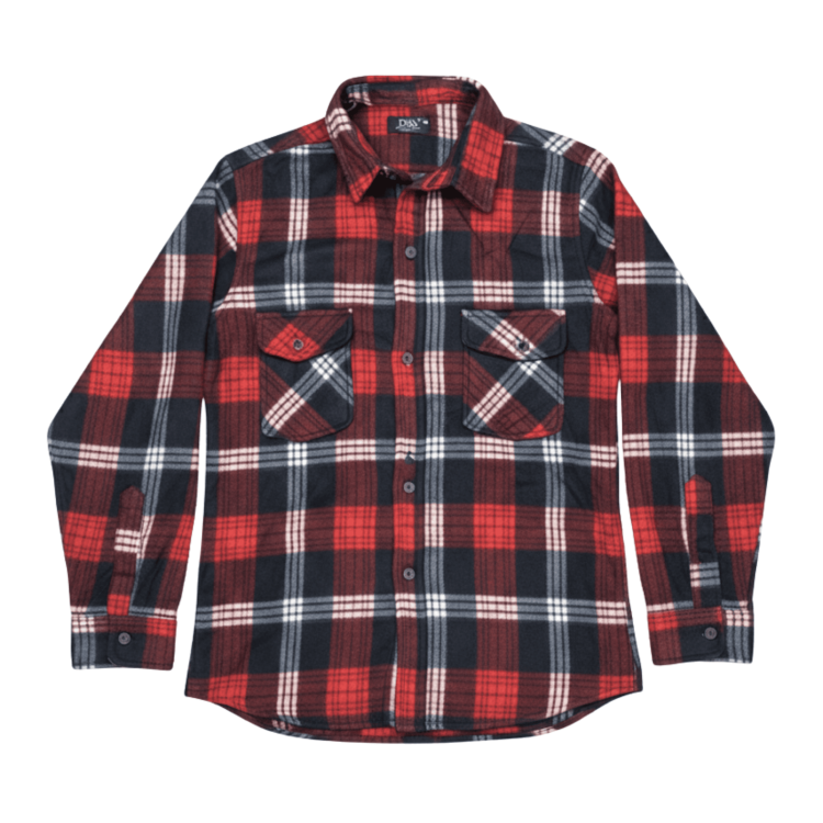 Koszula Męska Polarowa W Kratę Z Kieszeniami Guziki Ciepła