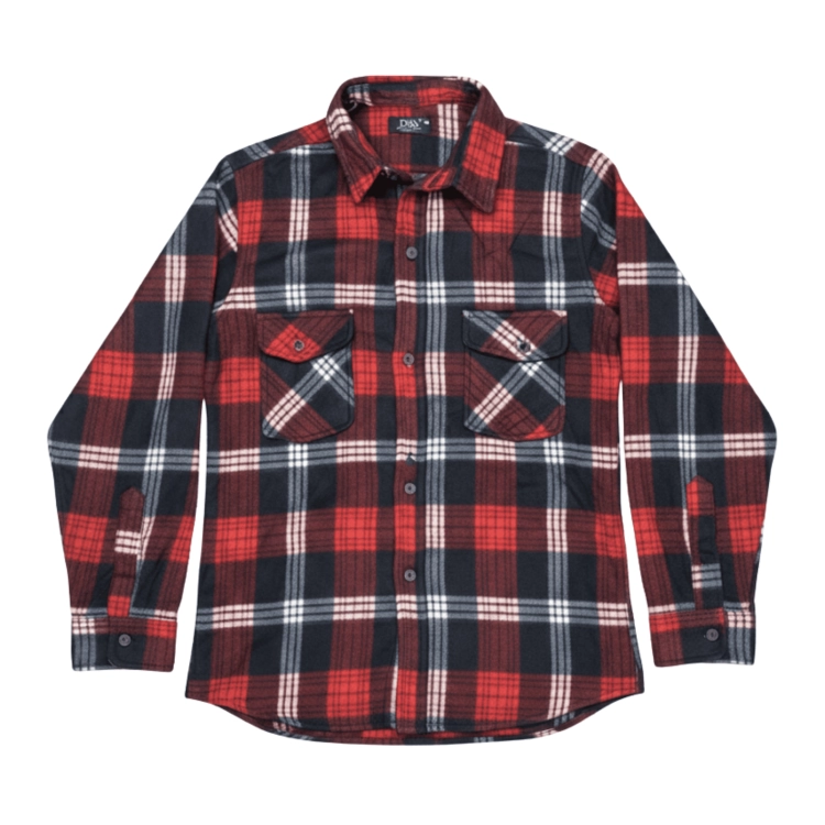 Koszula Męska Polarowa W Kratę Z Kieszeniami Guziki Ciepła