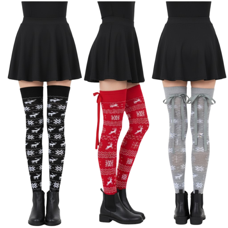 Zakolanówki Damskie Świąteczne Bawełniane Z kokardką 3-Pak