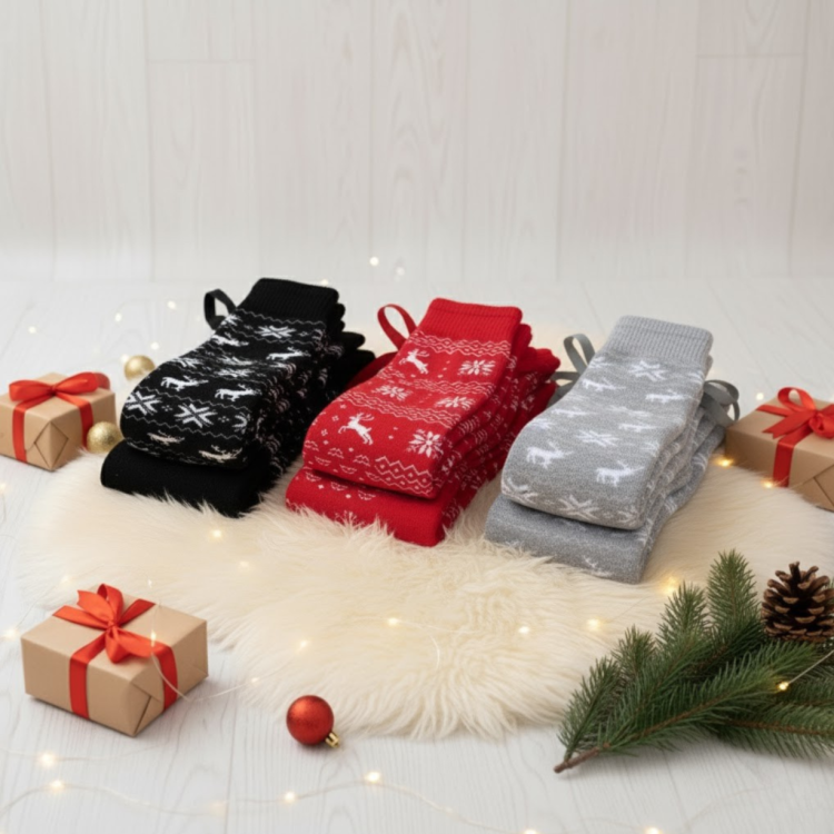 Zakolanówki Damskie Świąteczne Bawełniane Z kokardką 3-Pak