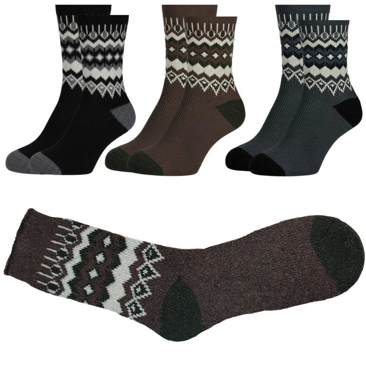 Skarpety Wełna Z Norweskim Wzorem Zimowe Męskie 3-pak