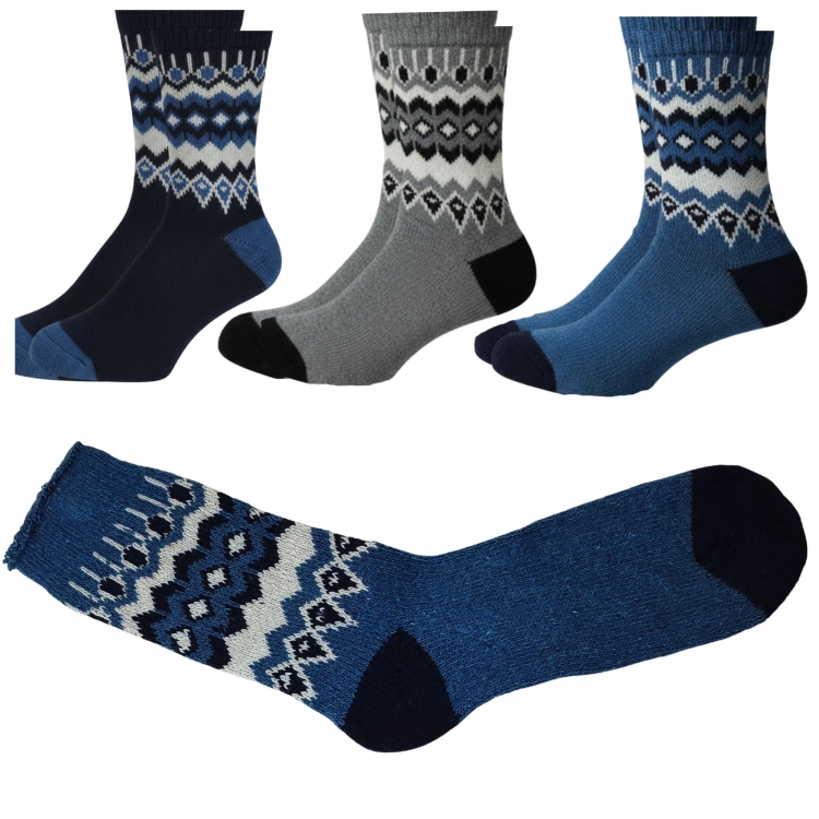 Skarpety Wełna Z Norweskim Wzorem Zimowe Męskie 3-pak