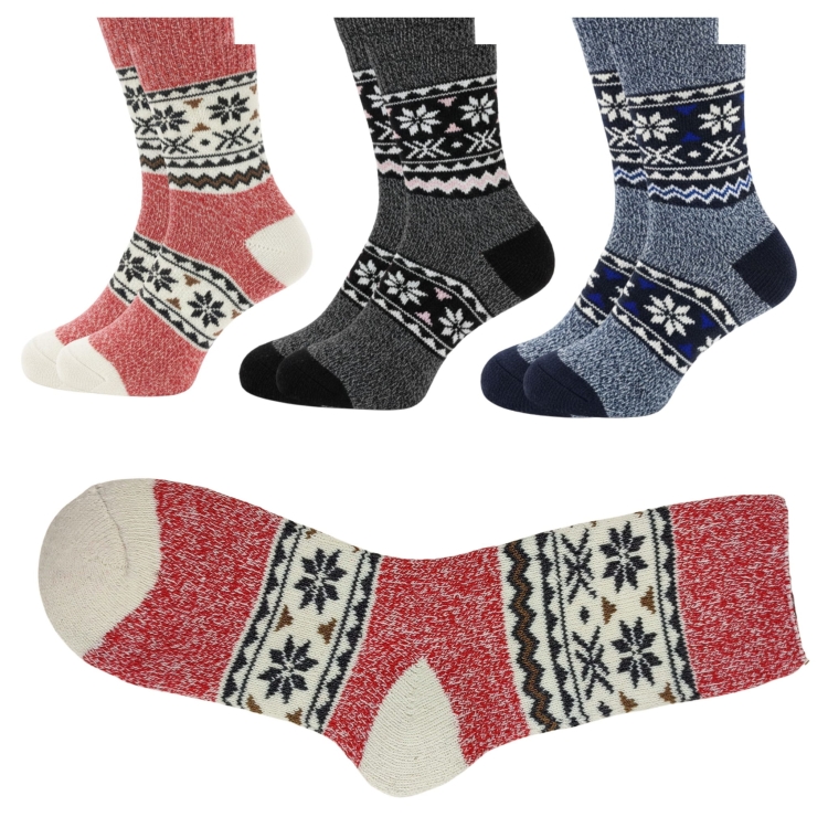 Grube Skarpety Damskie Alpaka Z Norweskim Wzorem 3-pak