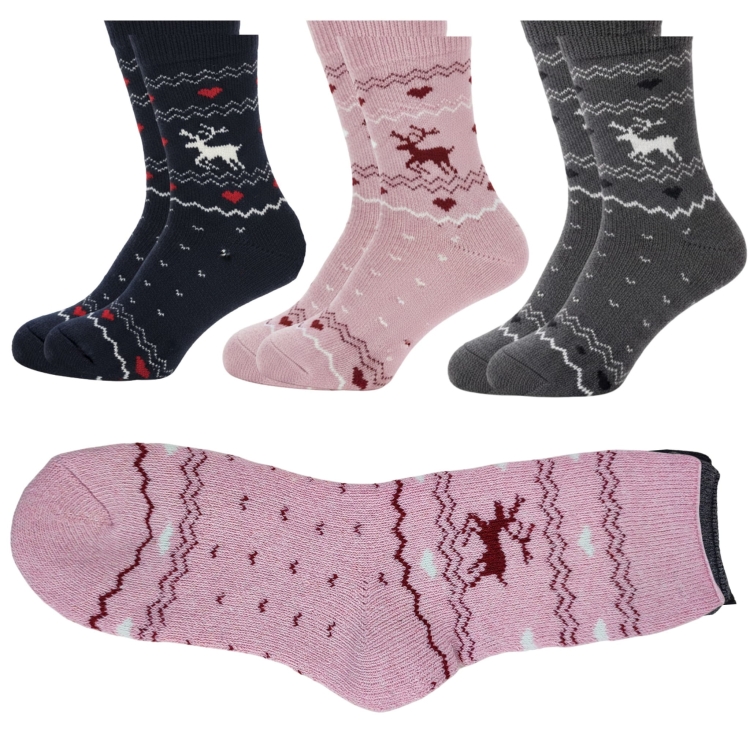 Skarpety Damskie Alpaka Z Norweskim Wzorem Grube 3-pak