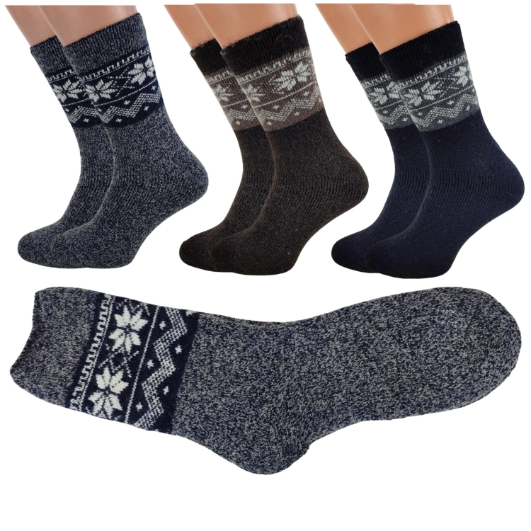 Skarpety Wełniane Ciepłe Naturalne Z Norweskim Wzorem 3 Pak