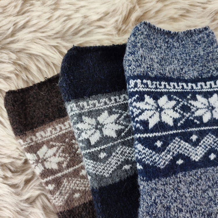 Skarpety Wełniane Ciepłe Naturalne Z Norweskim Wzorem 3 Pak