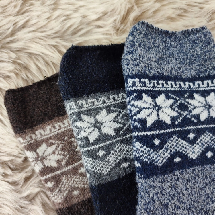 Skarpety Wełniane Ciepłe Naturalne Z Norweskim Wzorem 3 Pak