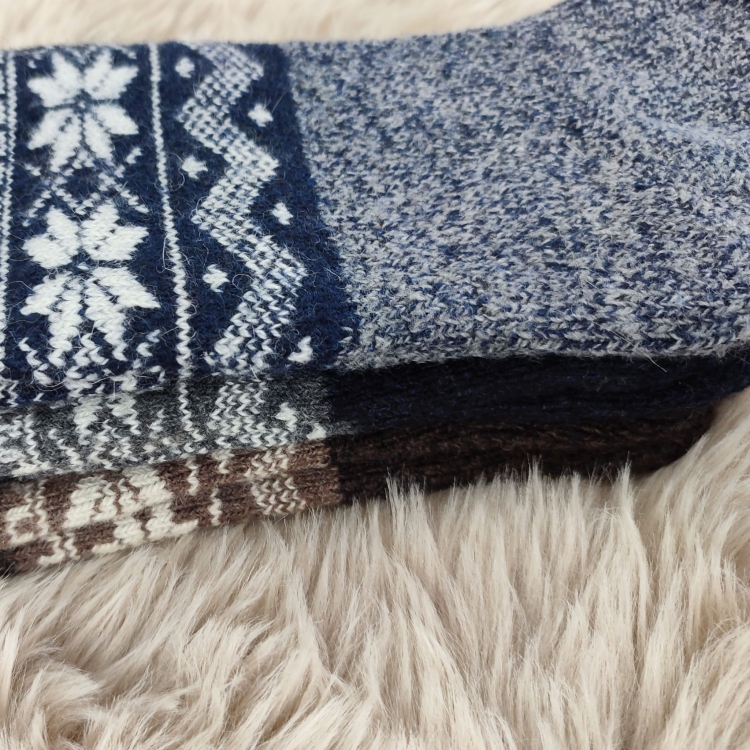 Skarpety Wełniane Ciepłe Naturalne Z Norweskim Wzorem 3 Pak