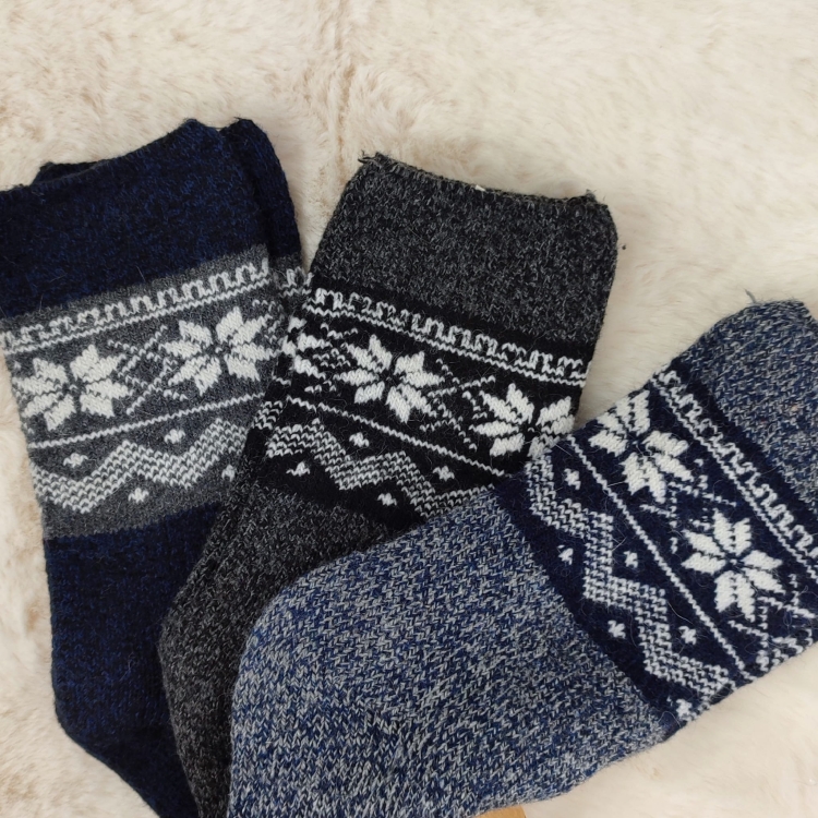Skarpety Wełniane Ciepłe Naturalne Z Norweskim Wzorem 3 Pak