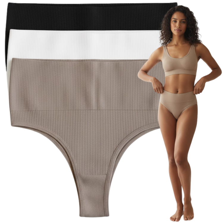 Majtki Damskie Brazyliany Prążek Wysoki Stan Modelujące 3pak