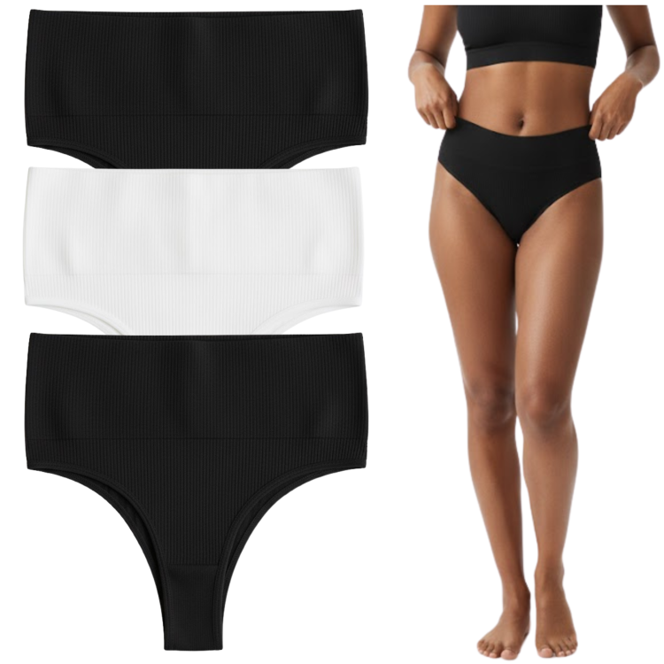 Brazyliany Majtki Damskie 3-Pak Wysoki Stan Modelujące Prążek