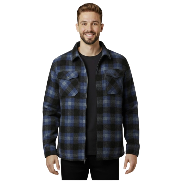 Koszula Polarowa Męska W Kratę Z Kieszeniami Na Zamek Ciepła