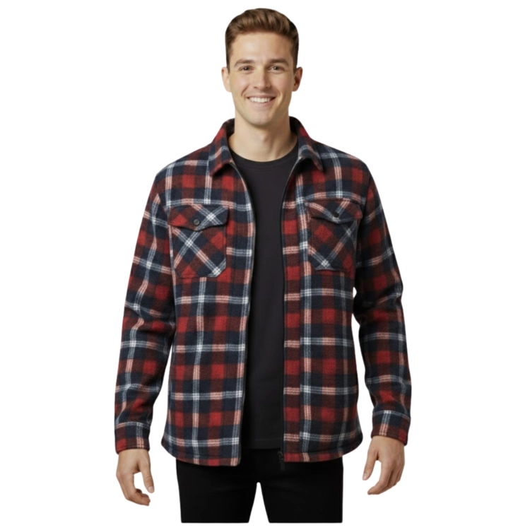 Koszula Polarowa Męska W Kratę Z Kieszeniami Na Zamek Ciepła