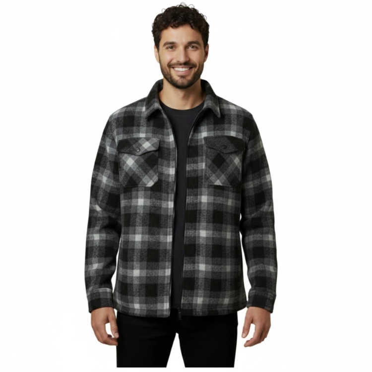 Koszula Polarowa Męska W Kratę Z Kieszeniami Na Zamek Ciepła
