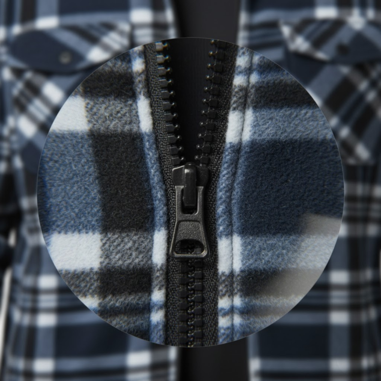 Koszula Polarowa Męska W Kratę Z Kieszeniami Na Zamek Ciepła