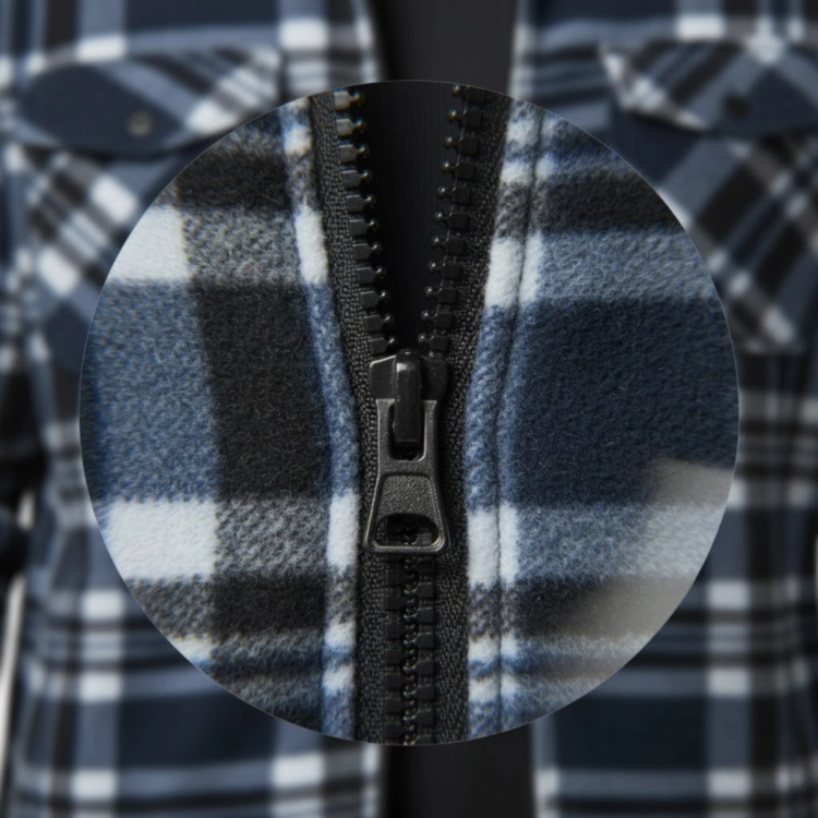 Koszula Polarowa Męska W Kratę Z Kieszeniami Na Zamek Ciepła