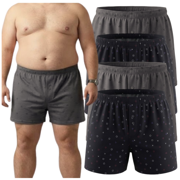 Bokserki męskie bawełniane luźne 4-pak - zestaw kolorowych bokserek plus size.