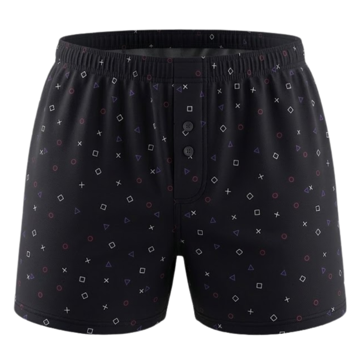 Czarne bokserki męskie we wzory gamingowe - luźny fason bawełniany.