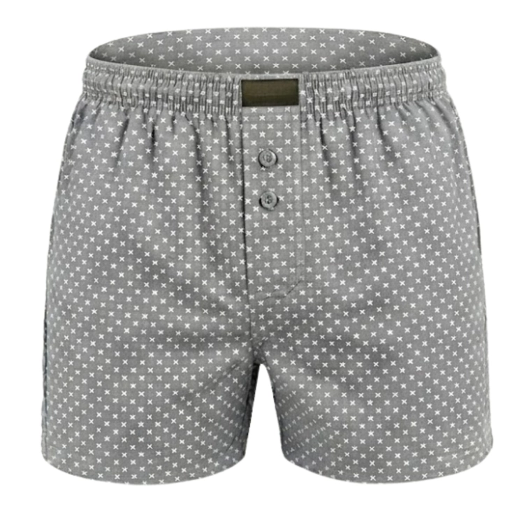 Janoszare bokserki męskie luźne do spania we wzory krzyżyków i kółek.