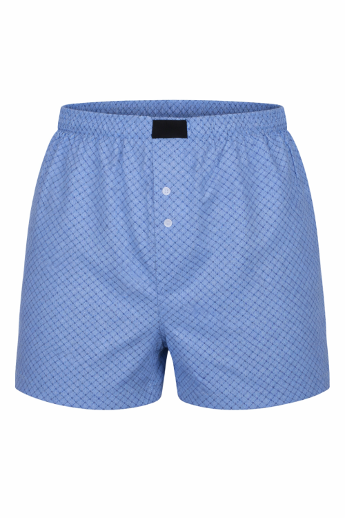 Bokserki męskie luźne w klasyczną niebiesko-białą kratę z naturalnej bawełny.