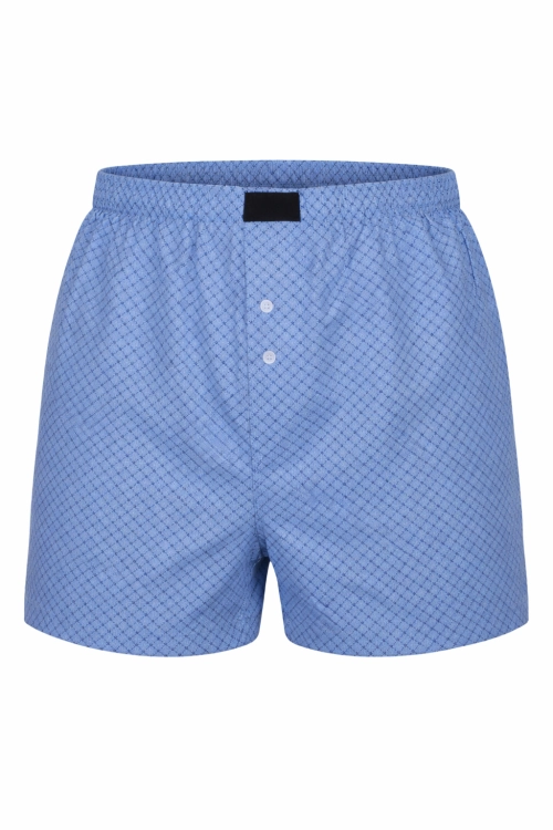 Bokserki męskie luźne w klasyczną niebiesko-białą kratę z naturalnej bawełny.